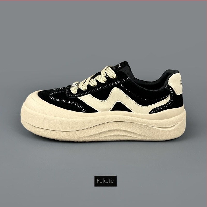 Női casual sneaker szarvasmarha bőrből, kerek orr, alacsony szár, 3–5 cm középmagas sarok, gumírozott talp