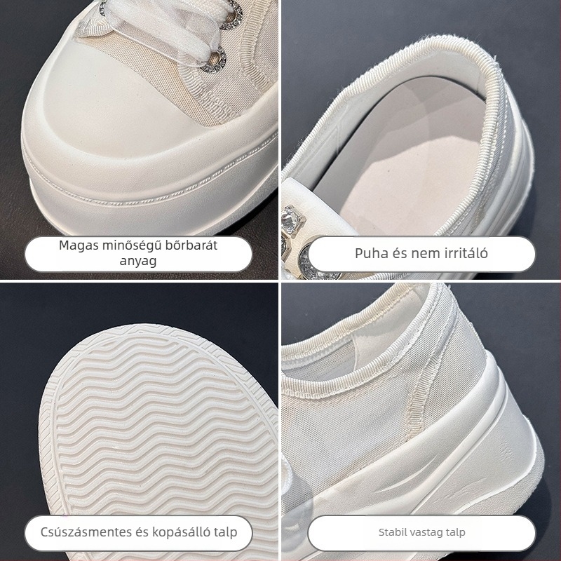 Női hálós platform cipő, felső rész tehénbőr, sarokmagasság 6–8 cm, fűzővel záródó, talp gumihab
