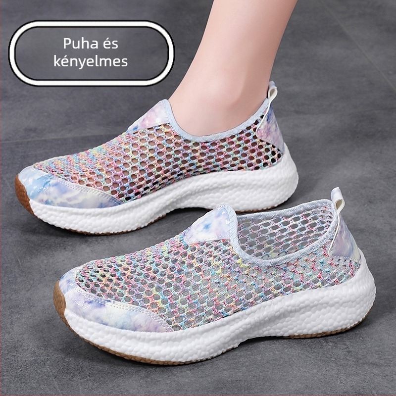 Női slip-on hálós felső cipő – felső rész: mikroszálas bőr, belső: háló, talp: gumi, alacsony felső rész, sarok 1–3 cm
