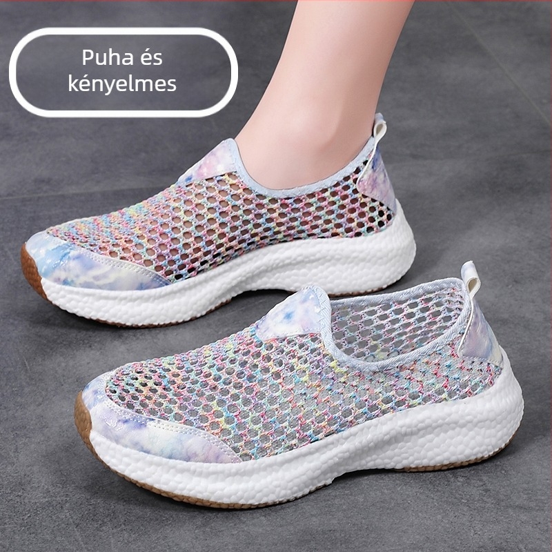 Női slip-on hálós felső cipő – felső rész: mikroszálas bőr, belső: háló, talp: gumi, alacsony felső rész, sarok 1–3 cm