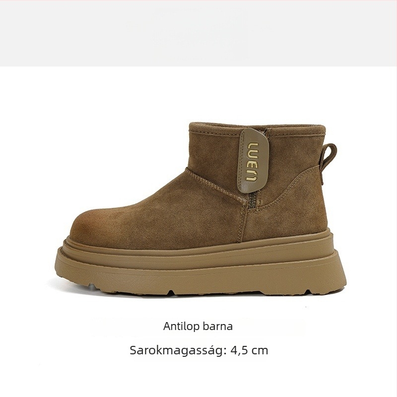 Női hócsizma mikroszálas felsőrész, gumitalp, oldalsó cipzár, középmagas szár, mesterséges szőrme belső