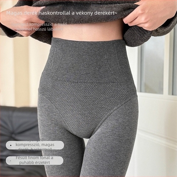 Szürke pamutból készült, magas derekú bordázott leggings nőknek, karcsúsító és fenékemelő hatás