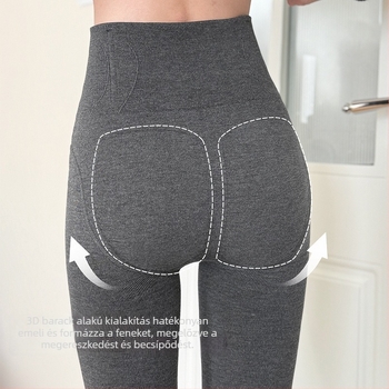 Szürke pamutból készült, magas derekú bordázott leggings nőknek, karcsúsító és fenékemelő hatás