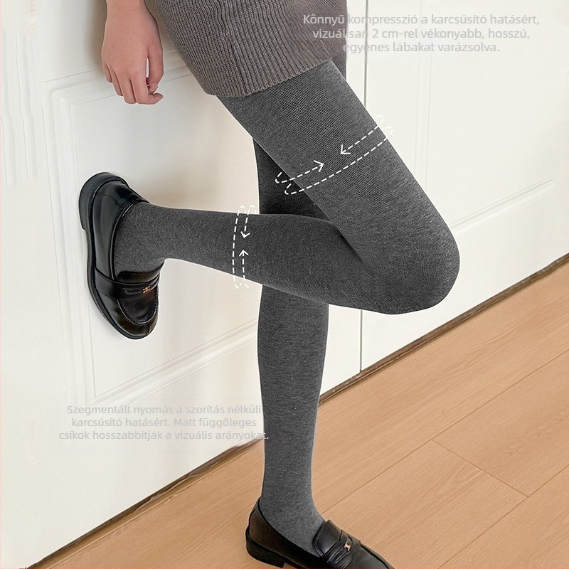 Szürke pamutból készült, magas derekú bordázott leggings nőknek, karcsúsító és fenékemelő hatás