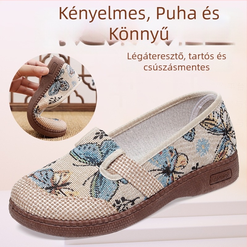 Női vászoncipő Old Beijing stílusban, tavasz–nyár, légáteresztő, slip-on, felsőrész: vászon, talp: gumi, insoles: textile