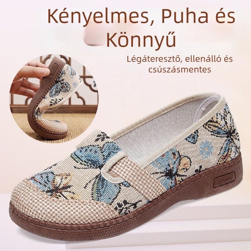 Női vászoncipő Old Beijing stílusban, tavasz–nyár, légáteresztő, slip-on, felsőrész: vászon, talp: gumi, insoles: textile