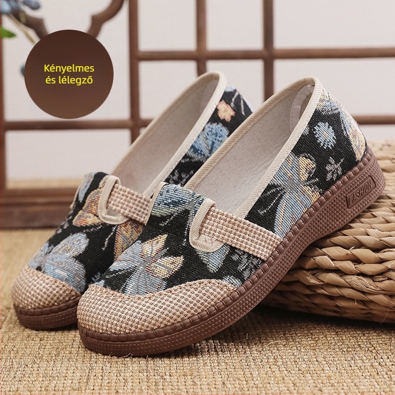 Női vászoncipő Old Beijing stílusban, tavasz–nyár, légáteresztő, slip-on, felsőrész: vászon, talp: gumi, insoles: textile