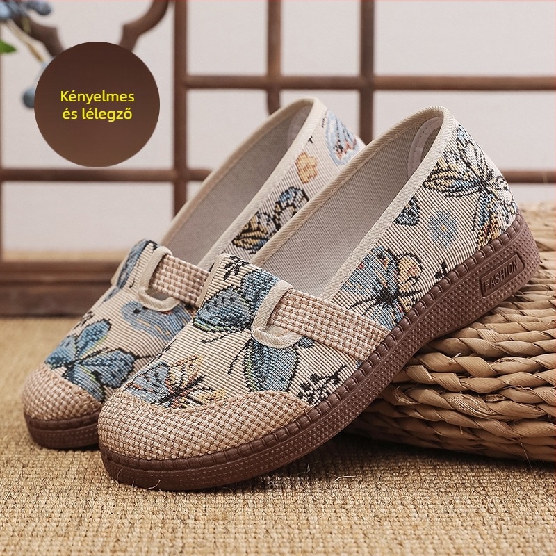 Női vászoncipő Old Beijing stílusban, tavasz–nyár, légáteresztő, slip-on, felsőrész: vászon, talp: gumi, insoles: textile