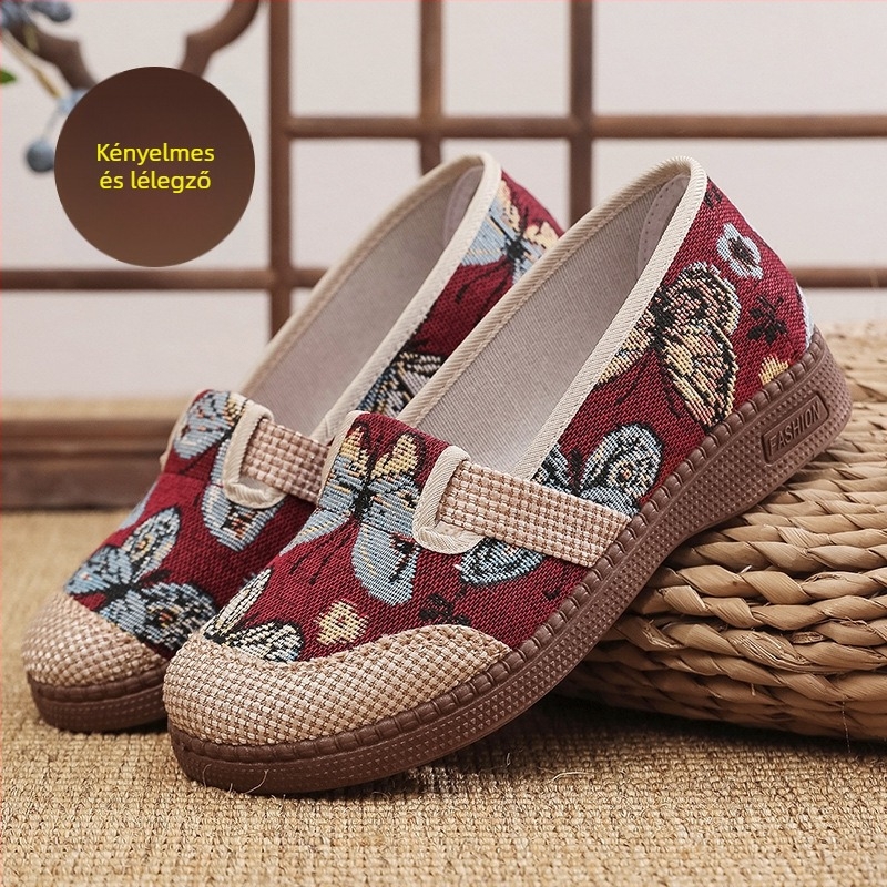 Női vászoncipő Old Beijing stílusban, tavasz–nyár, légáteresztő, slip-on, felsőrész: vászon, talp: gumi, insoles: textile