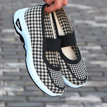 Női Slip-On sétacipő, lélegző elasztikus felsőrésszel, habgumiból készült talppal, sík sarok, hegyes orr