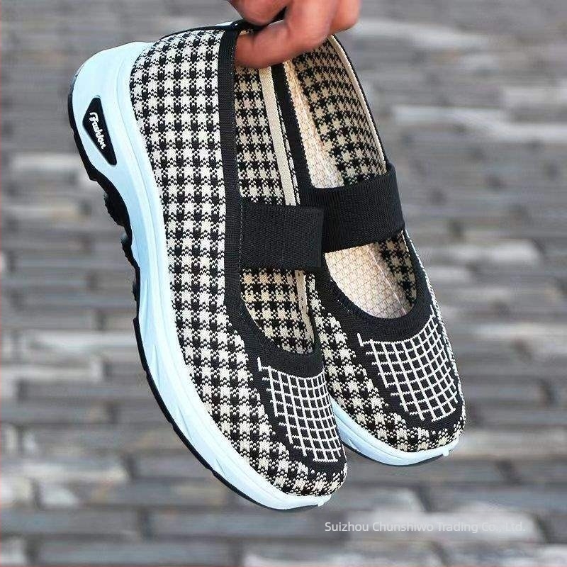 Női Slip-On sétacipő, lélegző elasztikus felsőrésszel, habgumiból készült talppal, sík sarok, hegyes orr