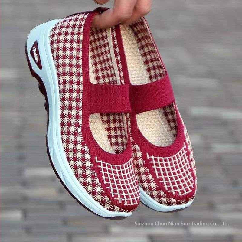 Női Slip-On sétacipő, lélegző elasztikus felsőrésszel, habgumiból készült talppal, sík sarok, hegyes orr