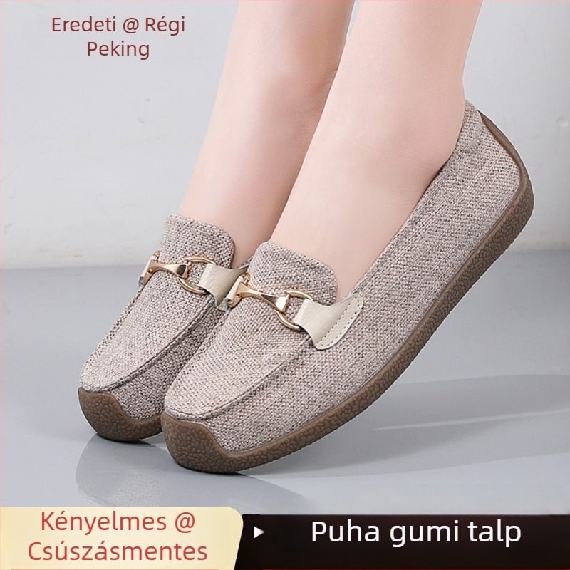 Női vászon balerina cipő, felső része vászon, talp marhacsont, hálós bélés, PU talptalp, slip-on kivitel