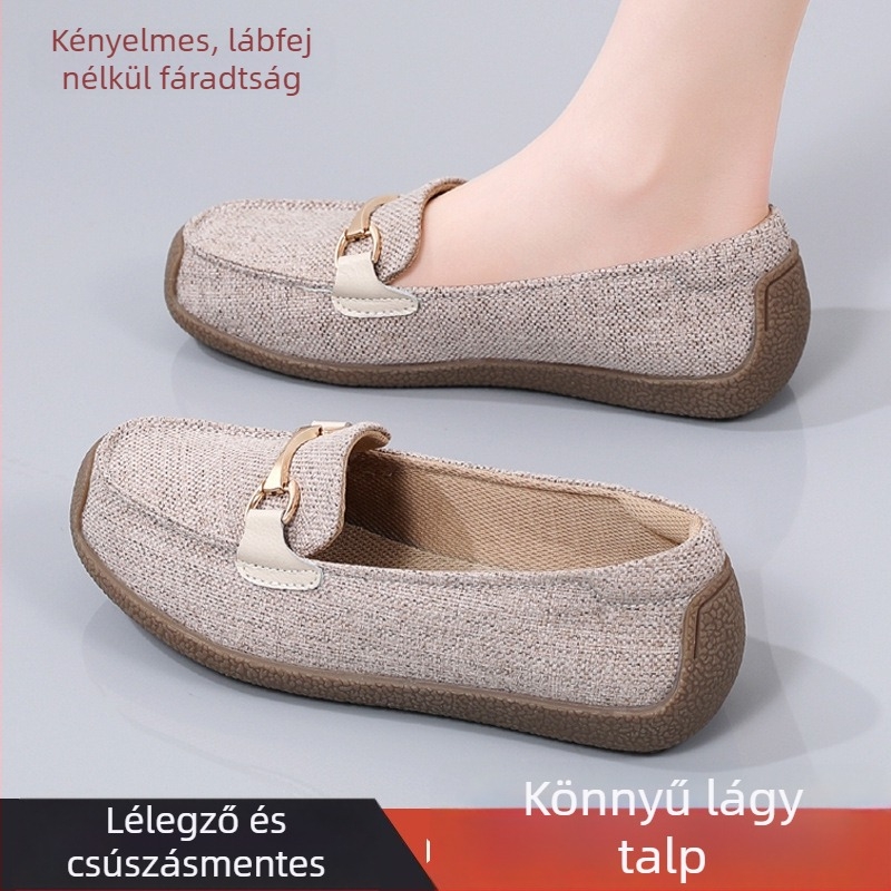 Női vászon balerina cipő, felső része vászon, talp marhacsont, hálós bélés, PU talptalp, slip-on kivitel