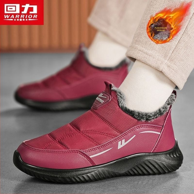 Téli bélelt cipő felnőtteknek — vízálló, csúszásmentes, melegen tartó, klín sarok 3–5 cm, slip-on