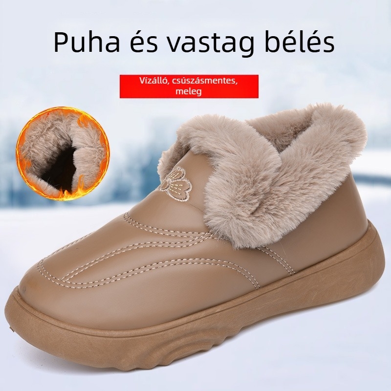 Női téli–őszi slip-on cipő PU felsőrésszel, szintetikus rövid plüss béléssel, gumitalppal