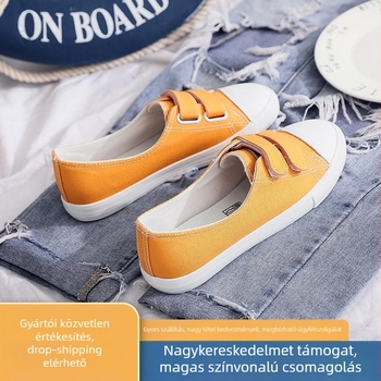 Velcro-záródású vászoncipő, alacsony felsőrésszel, légáteresztő bélés, vulkanizált gumitalp, nőknek