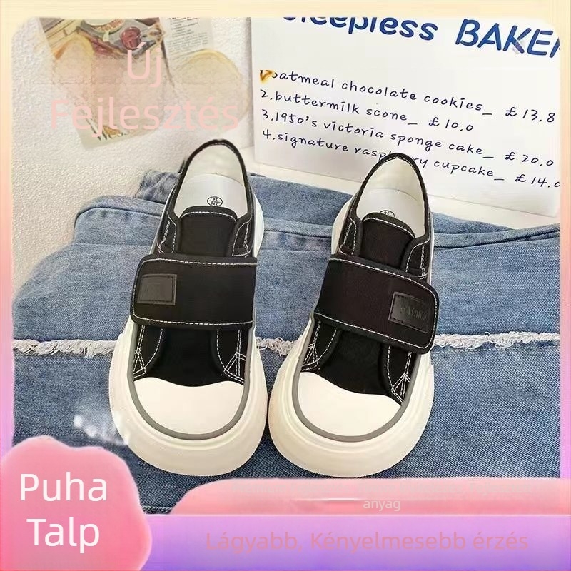 Női vászoncipő Velcro-zárval, alacsony felső rész, gumitalp, kényelmes casual stílus