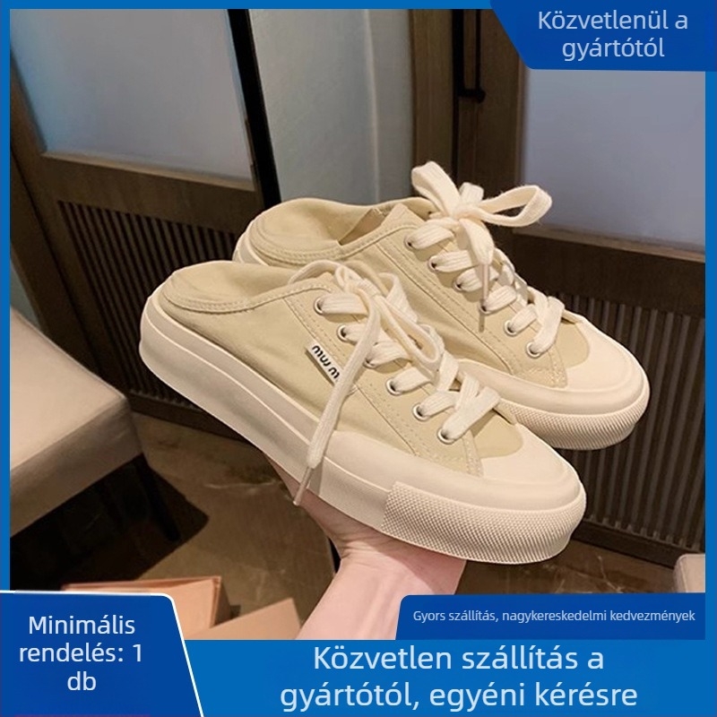 Női vászoncipők, alacsony profil, kis kerek orr, elöl fűzős, lapos sarok