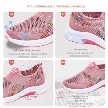 Női szabadidőcipő, lélegző hálós felsőrész, Slip-On kialakítás, EVA belsőbetét, PVC talp