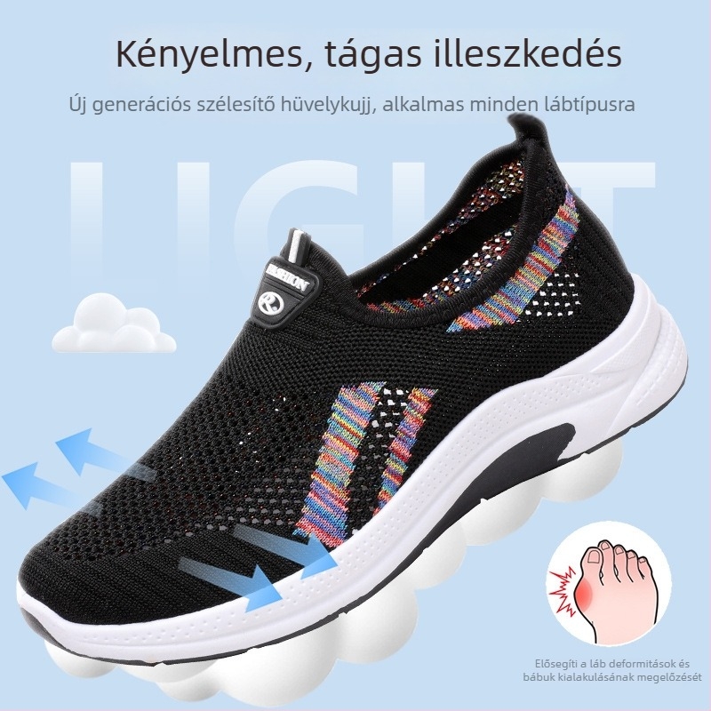 Női szabadidőcipő, lélegző hálós felsőrész, Slip-On kialakítás, EVA belsőbetét, PVC talp