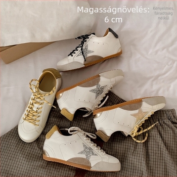 Női Casual Platform Cipő rejtett 6–8 cm-es magasság-emelő sarokkal, tehénbőr felsőrész, Ultra-Fine Fiber belső talp, gumi talp, fűzővel zárható
