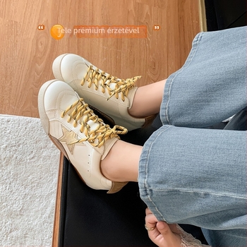 Női Casual Platform Cipő rejtett 6–8 cm-es magasság-emelő sarokkal, tehénbőr felsőrész, Ultra-Fine Fiber belső talp, gumi talp, fűzővel zárható