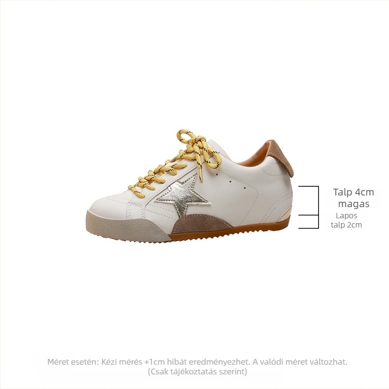 Női Casual Platform Cipő rejtett 6–8 cm-es magasság-emelő sarokkal, tehénbőr felsőrész, Ultra-Fine Fiber belső talp, gumi talp, fűzővel zárható