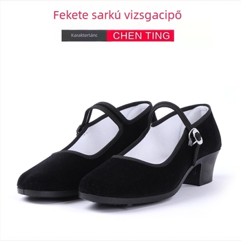 Női Yangko etnikus tánccipő, suede felsőrész, műanyag talp, csattal záródó, négyszögletes sarok 3–5 cm, légáteresztő és csúszásmentes, etnikus stílus