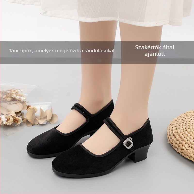 Női Yangko etnikus tánccipő, suede felsőrész, műanyag talp, csattal záródó, négyszögletes sarok 3–5 cm, légáteresztő és csúszásmentes, etnikus stílus