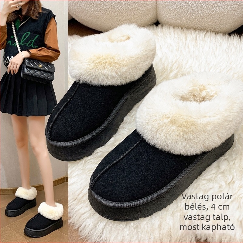 Női téli hócsizma fleece béléses, vastag talppal, alacsony szárú, slip-on, meleg