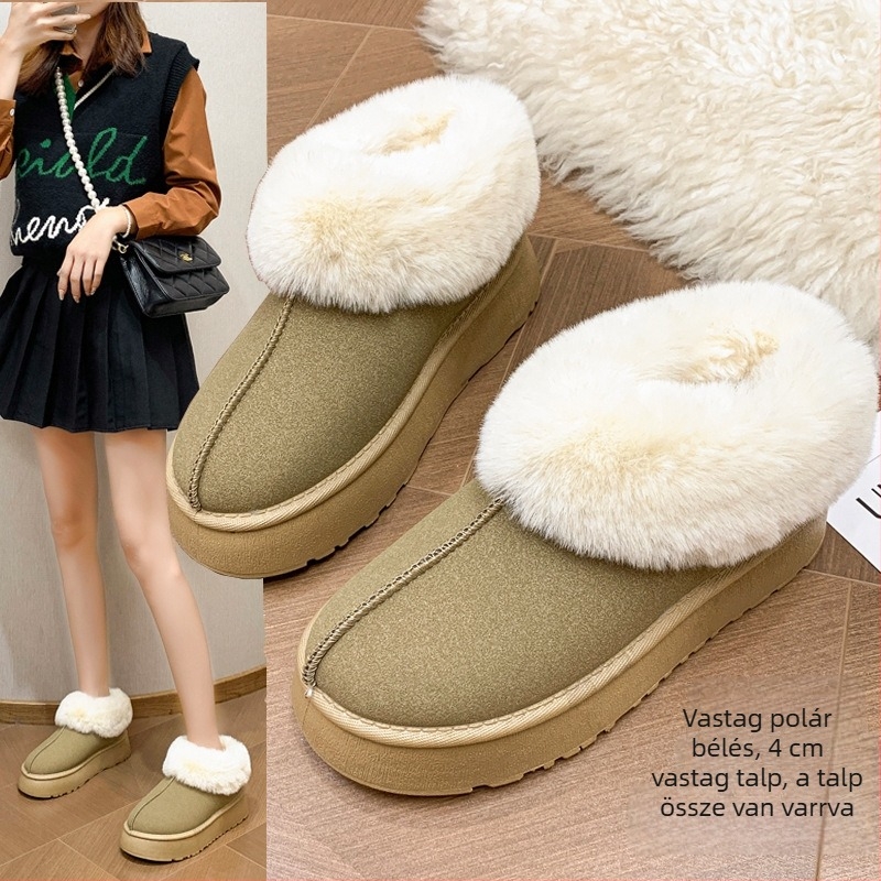 Női téli hócsizma fleece béléses, vastag talppal, alacsony szárú, slip-on, meleg