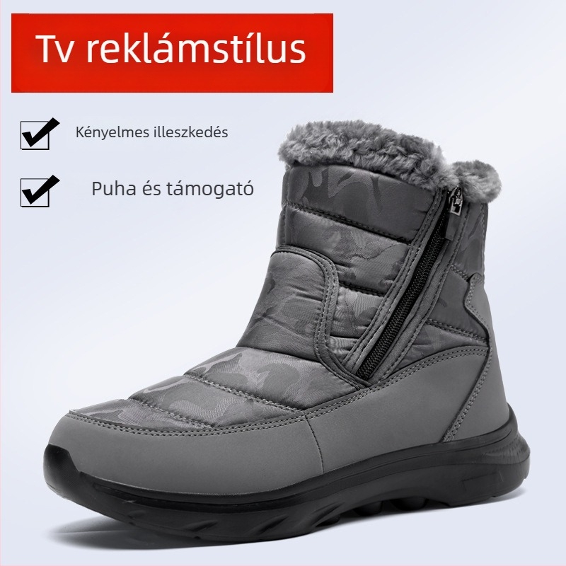 Téli magas szárú túracipő szintetikus bőrből, felső része szintetikus bőrből, bőr bélés, gumírozott talp, cipzár, textil talpbetét