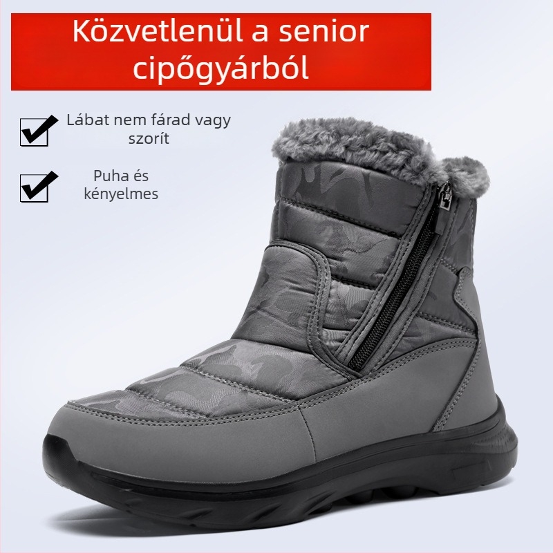 Téli magas szárú túracipő szintetikus bőrből, felső része szintetikus bőrből, bőr bélés, gumírozott talp, cipzár, textil talpbetét