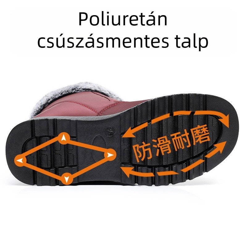 Oldalsó cipzárral téli havas csizma, középmagas, vízálló felsőrész, műszőrmés bélés, PU talp
