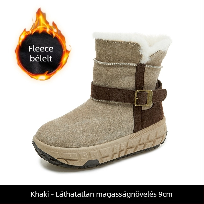 Női hócsizma fleece béléssel, magas szárú, kerek orrú, PVC talpú, felső rész imitációs kasmírból