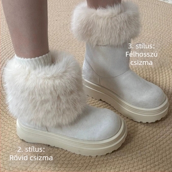 Női téli csizma 5 cm-es magasságot növelő, 3 hordási mód, velúr felsőrész, gumírozott talp, belső műszőrme bélés, alacsony szárú