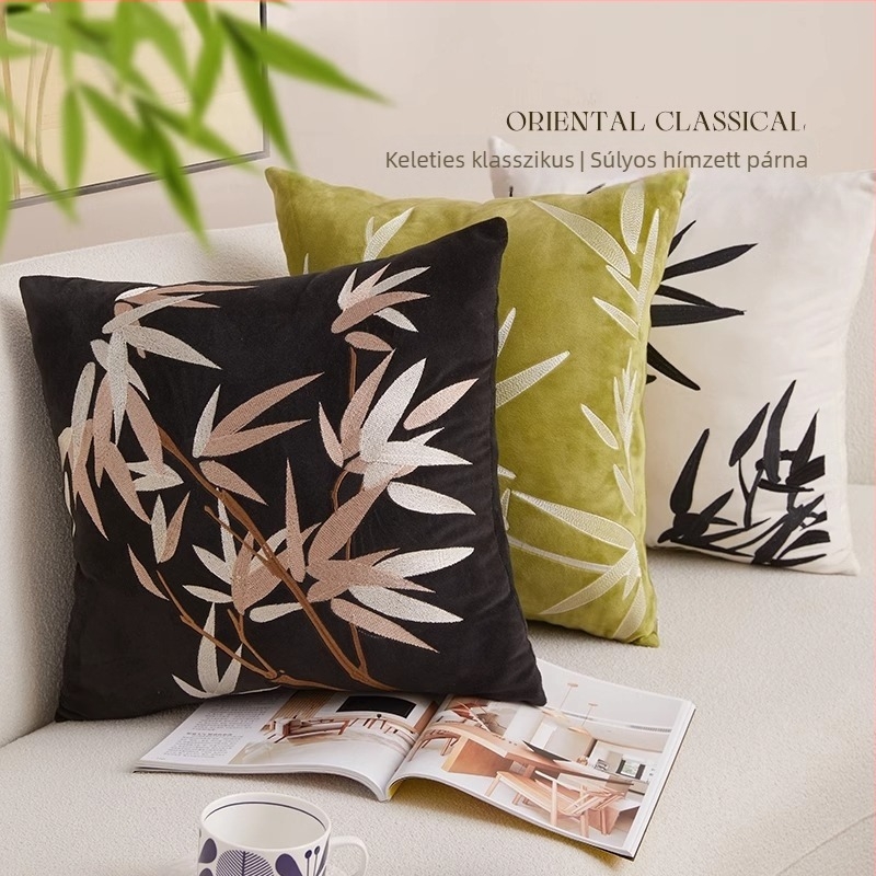 Új kínai stílusú kanapé párna hímzett növény- és virágmintával, PP pamut töltés