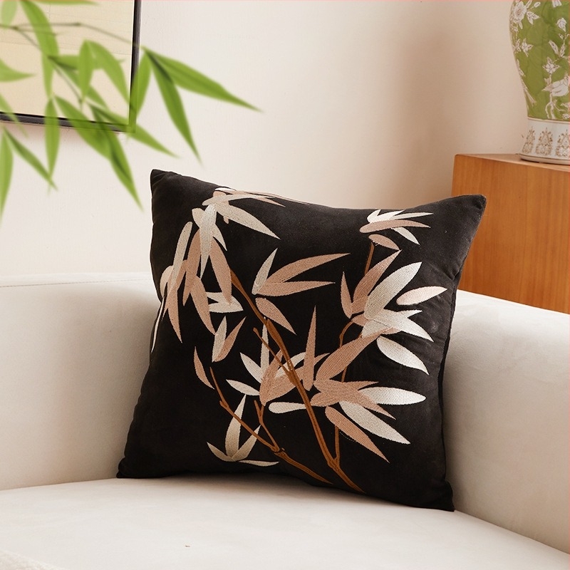 Új kínai stílusú kanapé párna hímzett növény- és virágmintával, PP pamut töltés