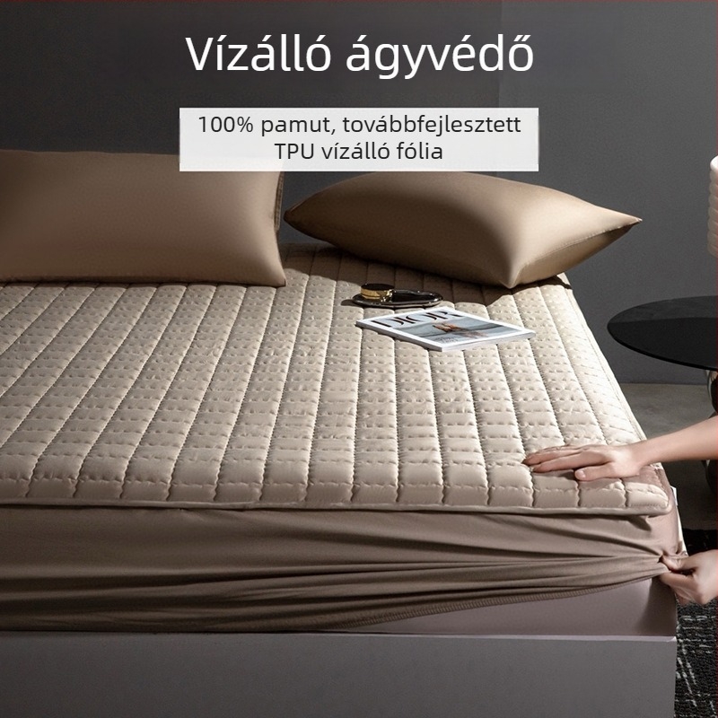 Vastag tömött matracvédő, egy darab, 100% pamut, vízálló, porálló, teljes lefedés, csúszásmentes