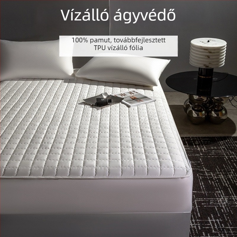 Vastag tömött matracvédő, egy darab, 100% pamut, vízálló, porálló, teljes lefedés, csúszásmentes