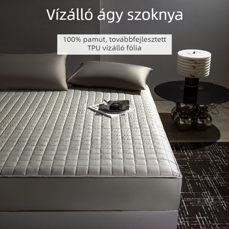 Vastag tömött matracvédő, egy darab, 100% pamut, vízálló, porálló, teljes lefedés, csúszásmentes
