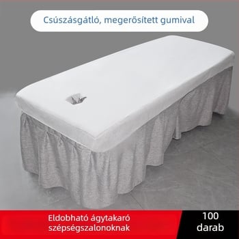 Egyszer használatos kozmetikai ágyvédő lepedő gumival és arcleválasztó nyílással, nem szőtt anyag, porvédő, masszázságyhoz, egyszínű, modern minimalista stílus, 0,9 m méret