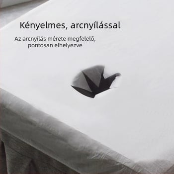 Egyszer használatos kozmetikai ágyvédő lepedő gumival és arcleválasztó nyílással, nem szőtt anyag, porvédő, masszázságyhoz, egyszínű, modern minimalista stílus, 0,9 m méret