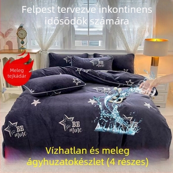2025-ös új tej-velúr vízálló paplanhuzat plüss béléssel, négy darabos ágyneműkészlet (lepedő és párnahuzatok)