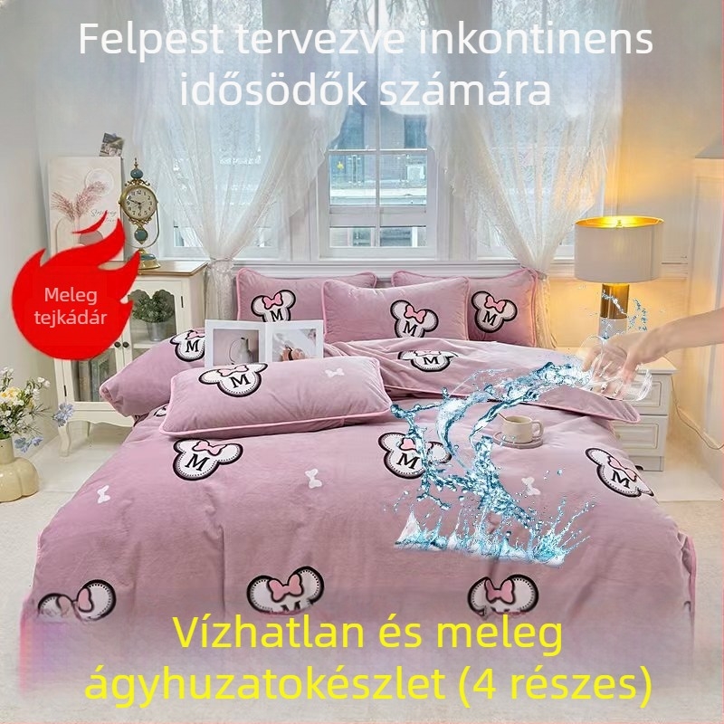 2025-ös új tej-velúr vízálló paplanhuzat plüss béléssel, négy darabos ágyneműkészlet (lepedő és párnahuzatok)