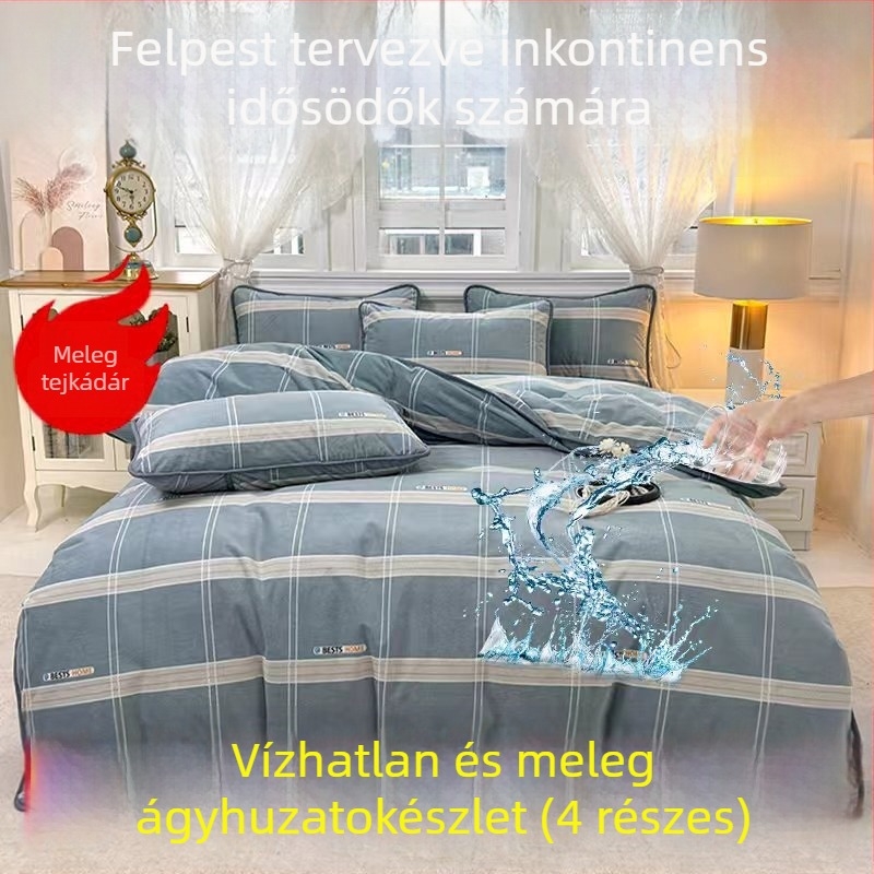 2025-ös új tej-velúr vízálló paplanhuzat plüss béléssel, négy darabos ágyneműkészlet (lepedő és párnahuzatok)