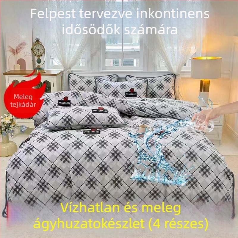 2025-ös új tej-velúr vízálló paplanhuzat plüss béléssel, négy darabos ágyneműkészlet (lepedő és párnahuzatok)