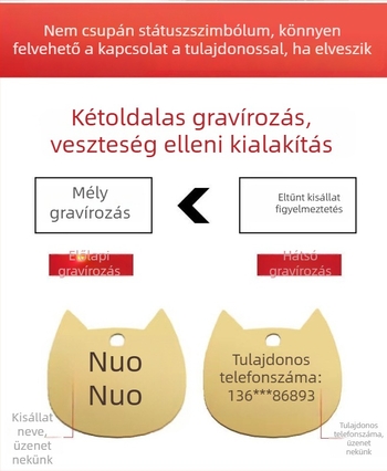 Gravírozott háziállat-azonosító nyaklánc macskáknak és kutyáknak, rozsdamentes acélból, piros zsinórral, elvesztés elleni, rajzfilmszerű stílus