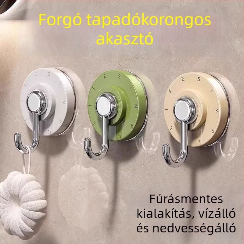 Forgó műanyag vákuumos akasztó, falra szerelhető, fúrás nélkül, konyhába és a fürdőbe.